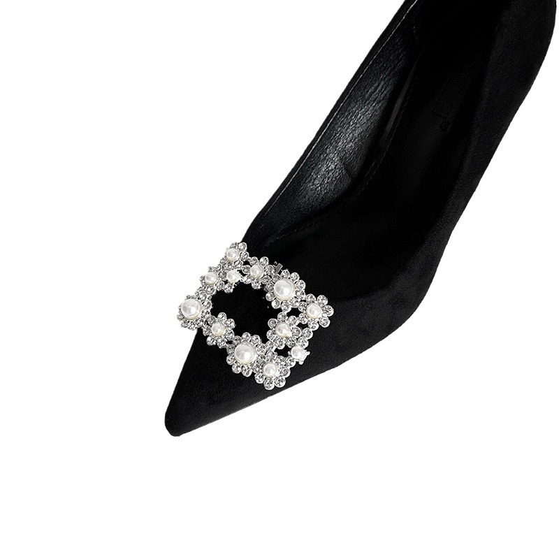 Luxurious Diamond-Encrusted Pearl Square Shoe Flower Shoe Buckle Detachable Elegant Rhinestone Wedding Shoes Sandals High-Heeled Shoe Clip New Style