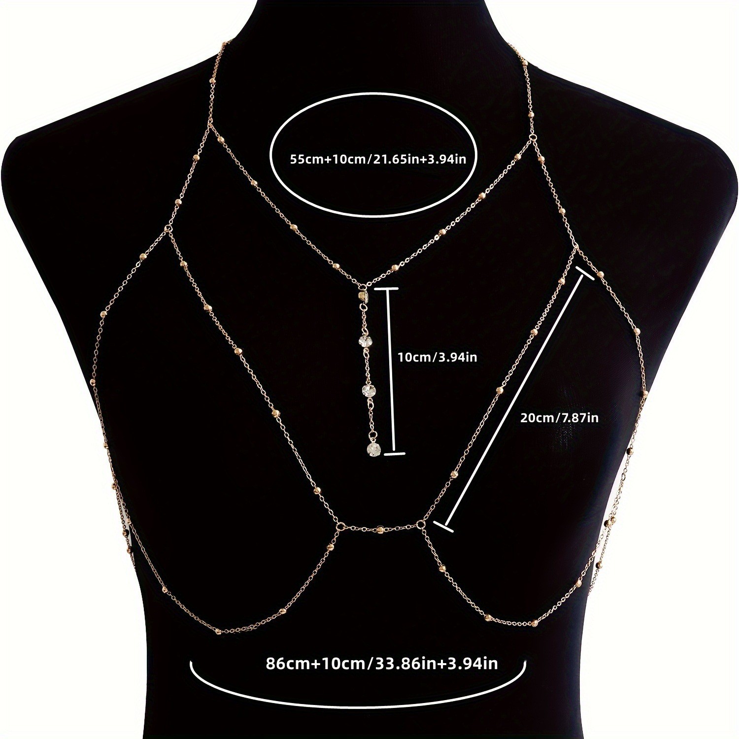 European and American Sexy Exaggerated Beach Casual Body Chain Clothing Chain Necklace Flash Diamond Pendant Tassel Necklace Chest Chain