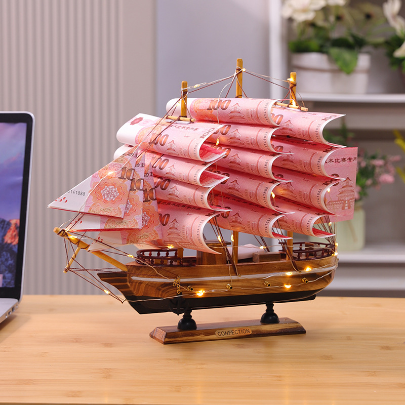 Smooth Sailing DIY Wooden Sailing Model Home Wine Cabinet Desktop Small Ornaments Festival Rich Flowers Commemorative Gift