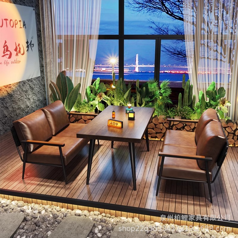 Модный барный диван в стиле кемпинга, ресторан барбекю, кафе, тематический ресторан, стол и стулья для бистро