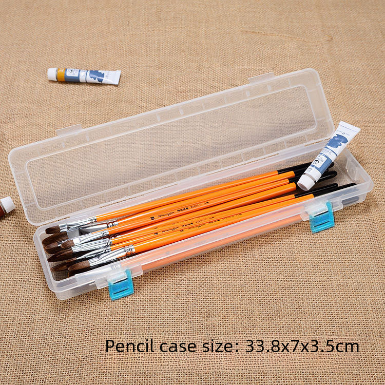 Long Blue Buckle Gouache Pen Box Special for Art Students Brush Oil Painting Propylene Watercolor Pen Transparent Storage Box