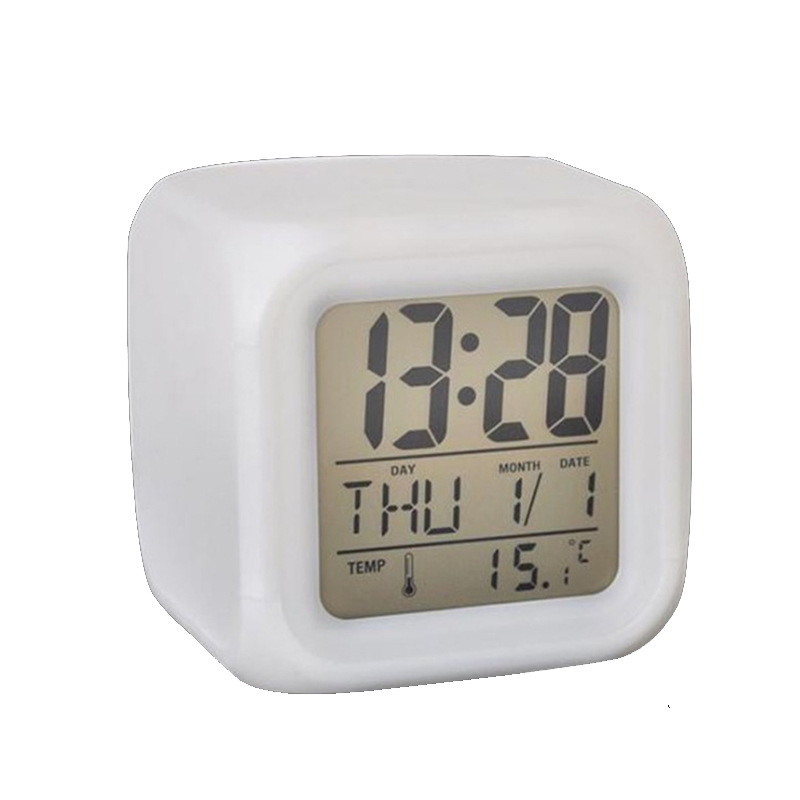 Factory Direct Supply Colorful Square Clock Time Temperature Alarm Clock Led Luminous Color-Changing Digital Alarm Clock Gift Cross-Border
