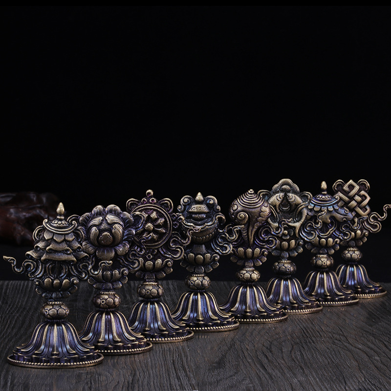 Xizang Xizang Supplies Copper Eight Auspicious Ornaments Tantric Buddha Hall Ornaments Ancient Blue