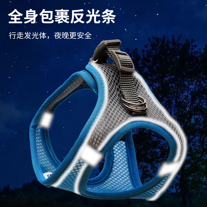 Pet supplies breathable chest back cat traction rope dog reflective chest strap pet decorative collar wholesale