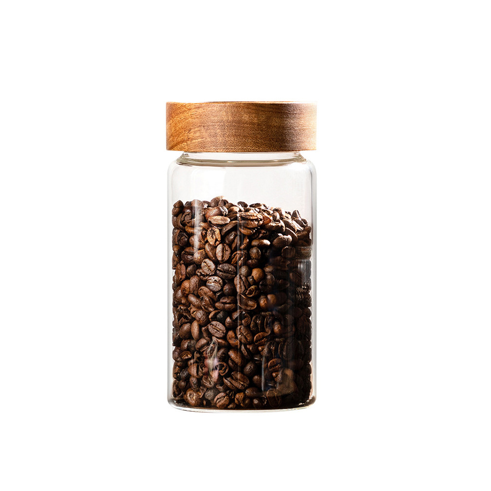 Acacia Wood Sealed Storage Jar Kitchen Storage Jar Moisture-Proof Glass Jar Food-Grade Coffee Jar Glass Sealed Jar