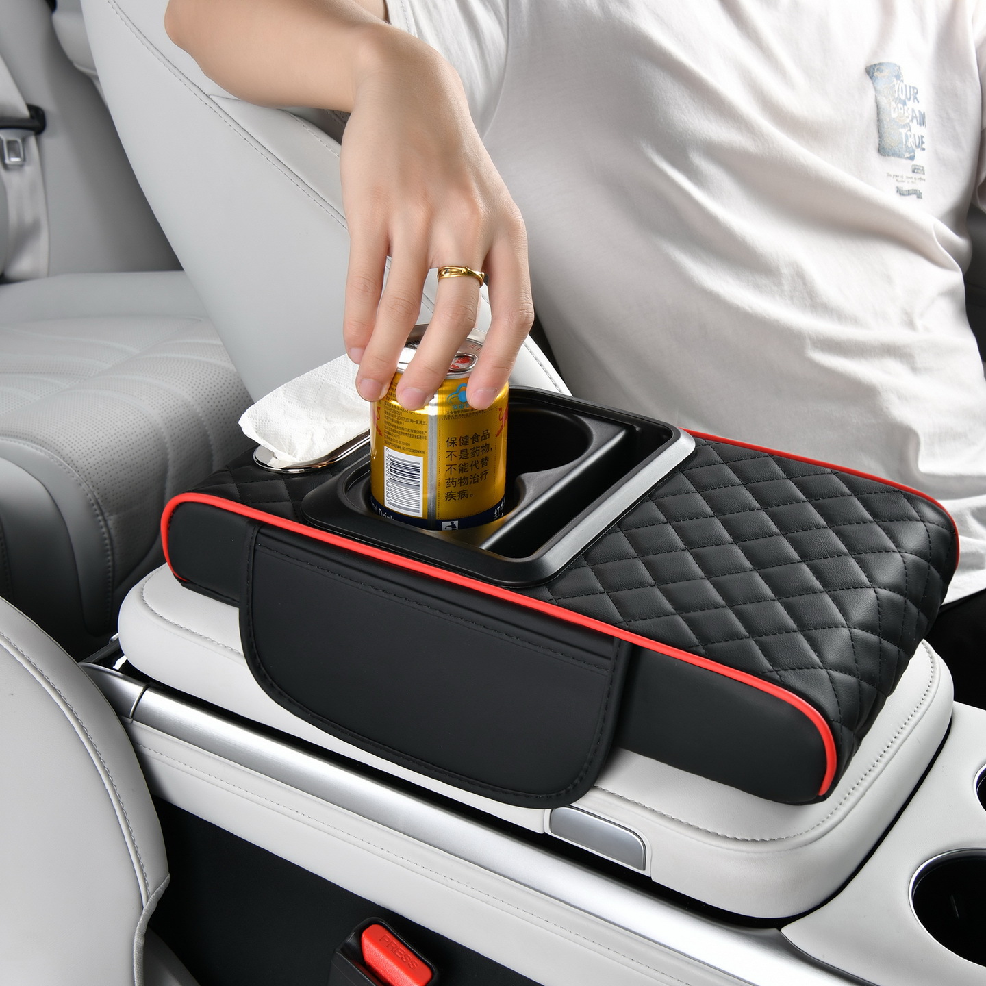 Four-In-One Car Armrest Box Pad Nappa Leather Double Water Cup Holder Car Storage Box Mobile Phone Storage Tissue Storage Box