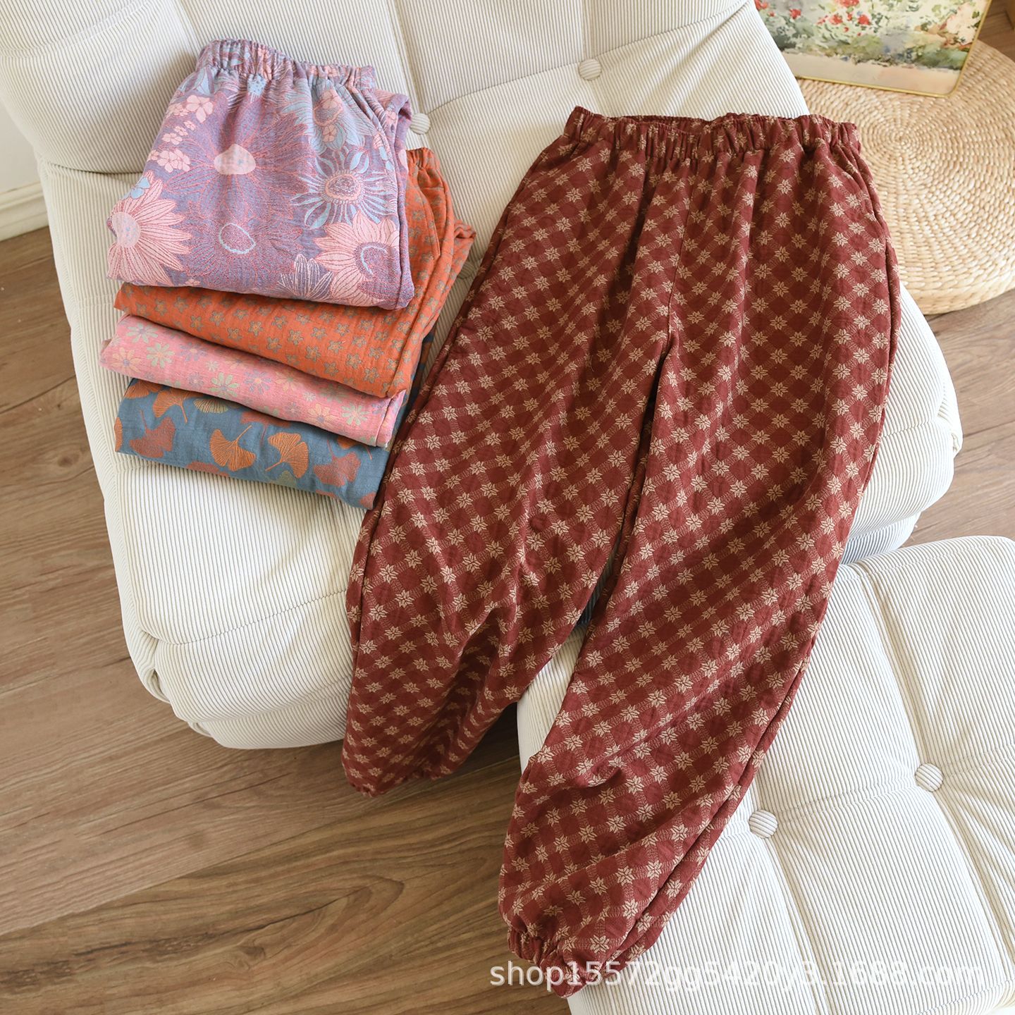 Винтажные пижамные штаны с жаккардовым узором, женские, весна, лето, осень, хлопковые, тонкие, домашние штаны, свободные повседневные брюки