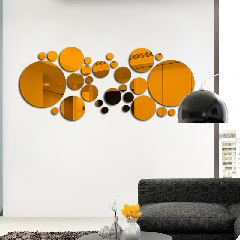Cross-border hot-selling mirror wall stickers Circle Mirror fashion 3d three-dimensional decoration large circle 15cm each set of 32 and 26