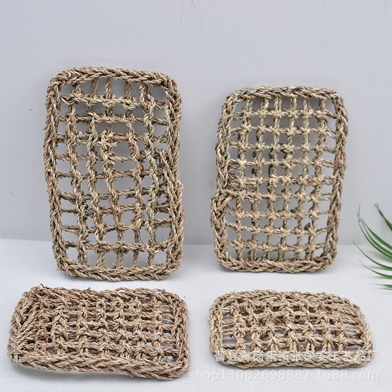 Rectangular Seagrass Woven Mat, Simple Pet Crawling Mat, Multi-Specification Straw Mat, Rabbit, Chinchilla Chewing Toy
