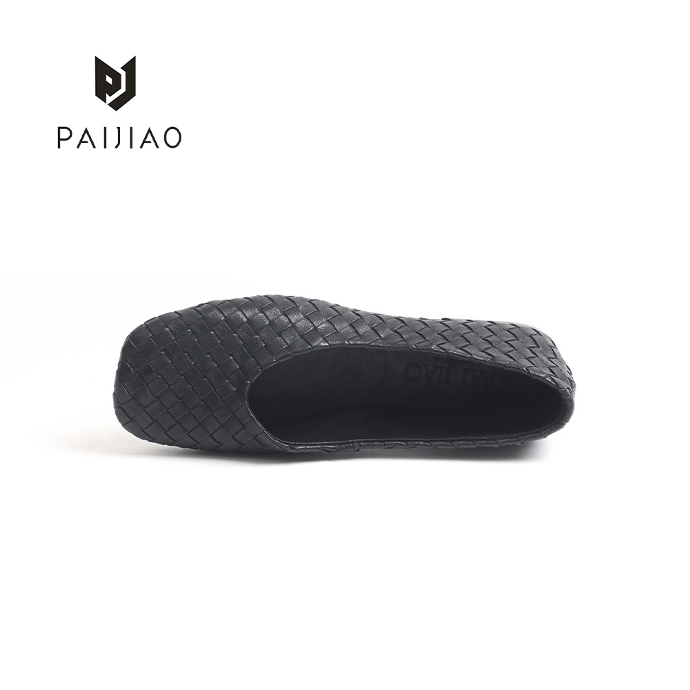 Horse Leather Fashionable Shallow Square Toe Flats for Women Summer New Lightweight Breathable Handmade Genuine Leather Weaving Xd113025