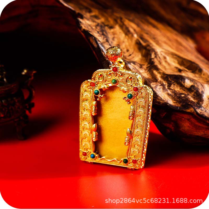 Factory Direct Sales Xizang-Style Diamond-Encrusted Thangka Case, Ga'U Box, Round Thangka Case Pendant Jewelry, Alloy Pendant