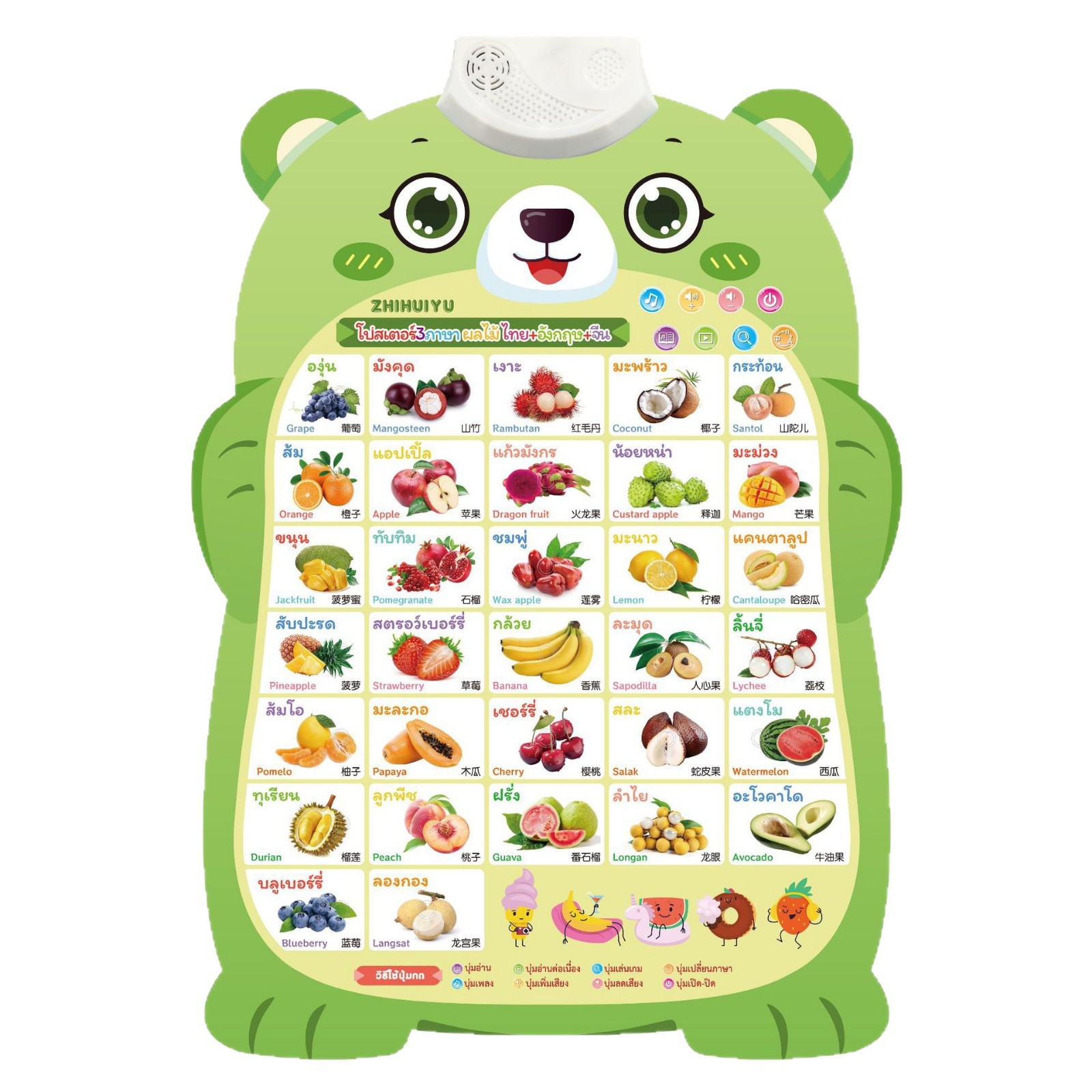 Foreign Trade Cross-Border Smart Fish-Themed Bilingual (Chinese, English, Thai) 3-Language Audio Wall Chart Educational Early Learning Sound Wall Chart