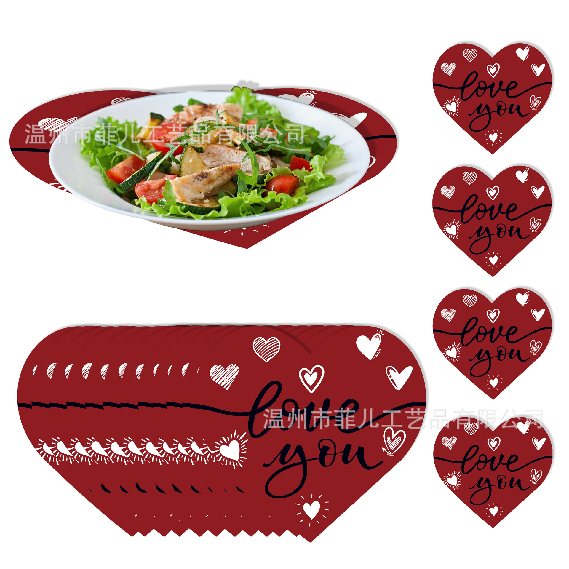 Ca103 Красное сердце декоративные подставки специальной формы для праздничного оформления столовой посуды одноразовые кружевные подставки