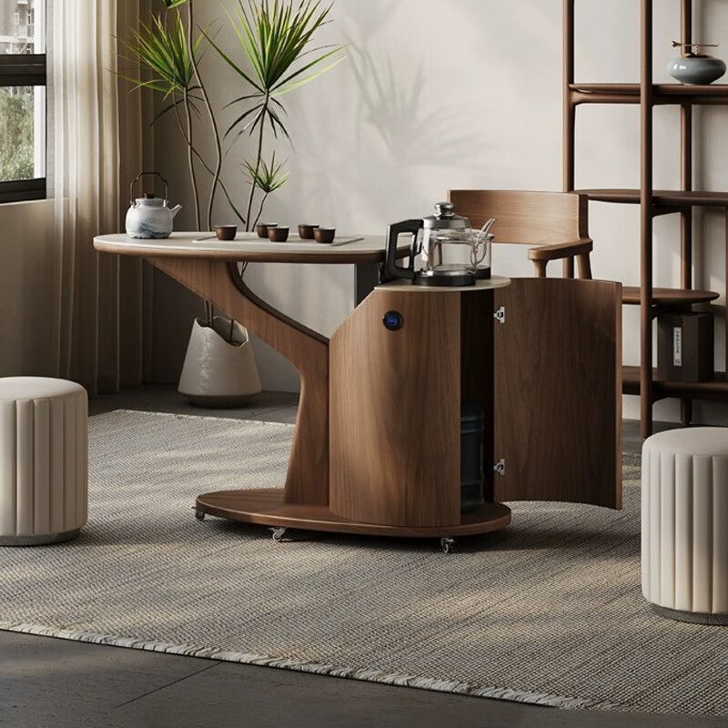 Новый балконный сланцевый чайный стол 2025, легкая роскошь, съемный чайный стол из массива дерева, чайный вагон из грецкого ореха