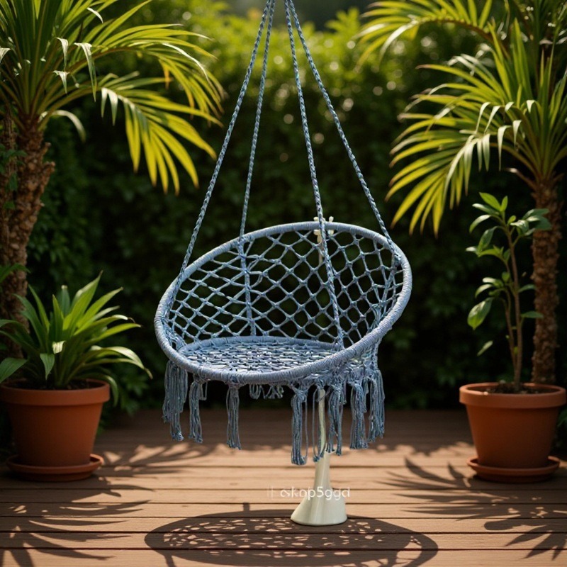 European and American Middle Eastern Style Tassel Hanging Chair Hand-Woven Hanging Basket Cotton Rope Swing Outdoor Hammock Balcony Cradle Chair Popular