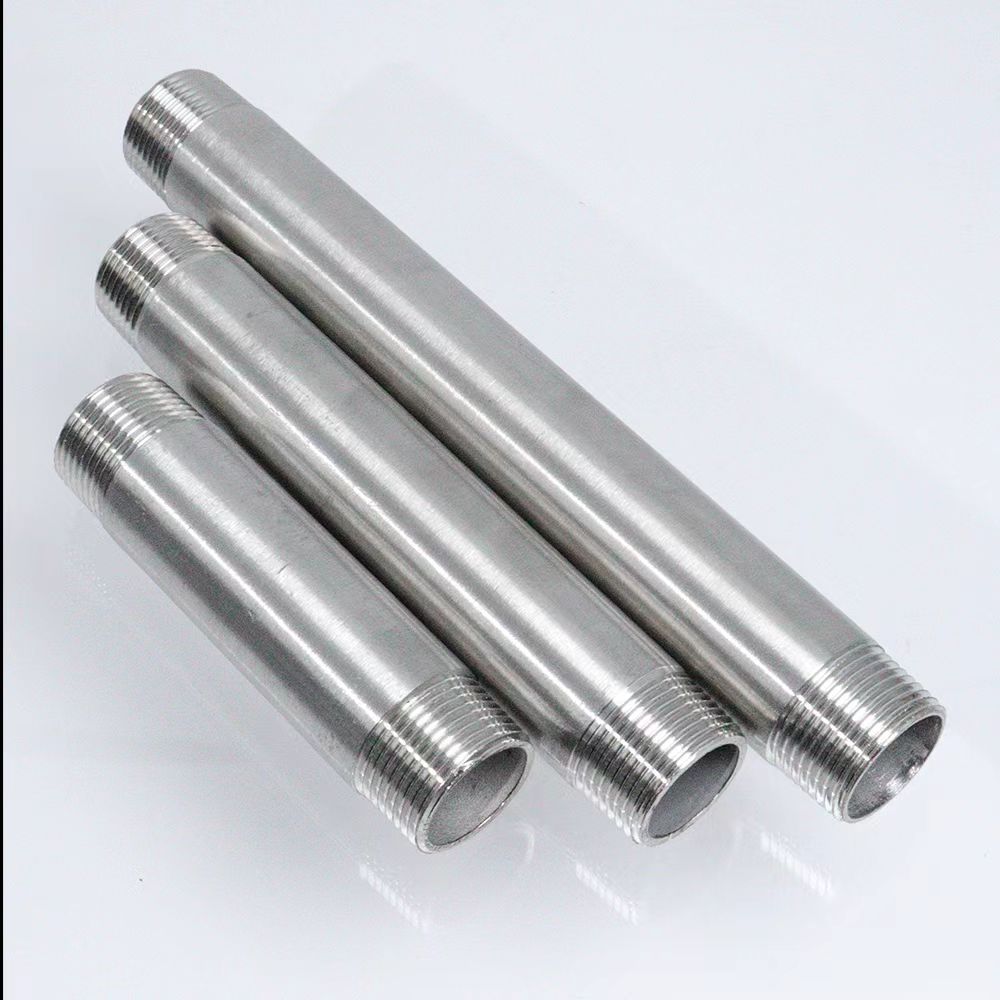 Гальванизированная труба с однопоточной и двупоточной головкой, внешняя резьба, удлиненная двуголовая труба с внешней резьбой, круглая труба, двупоточная головка, углеродная сталь