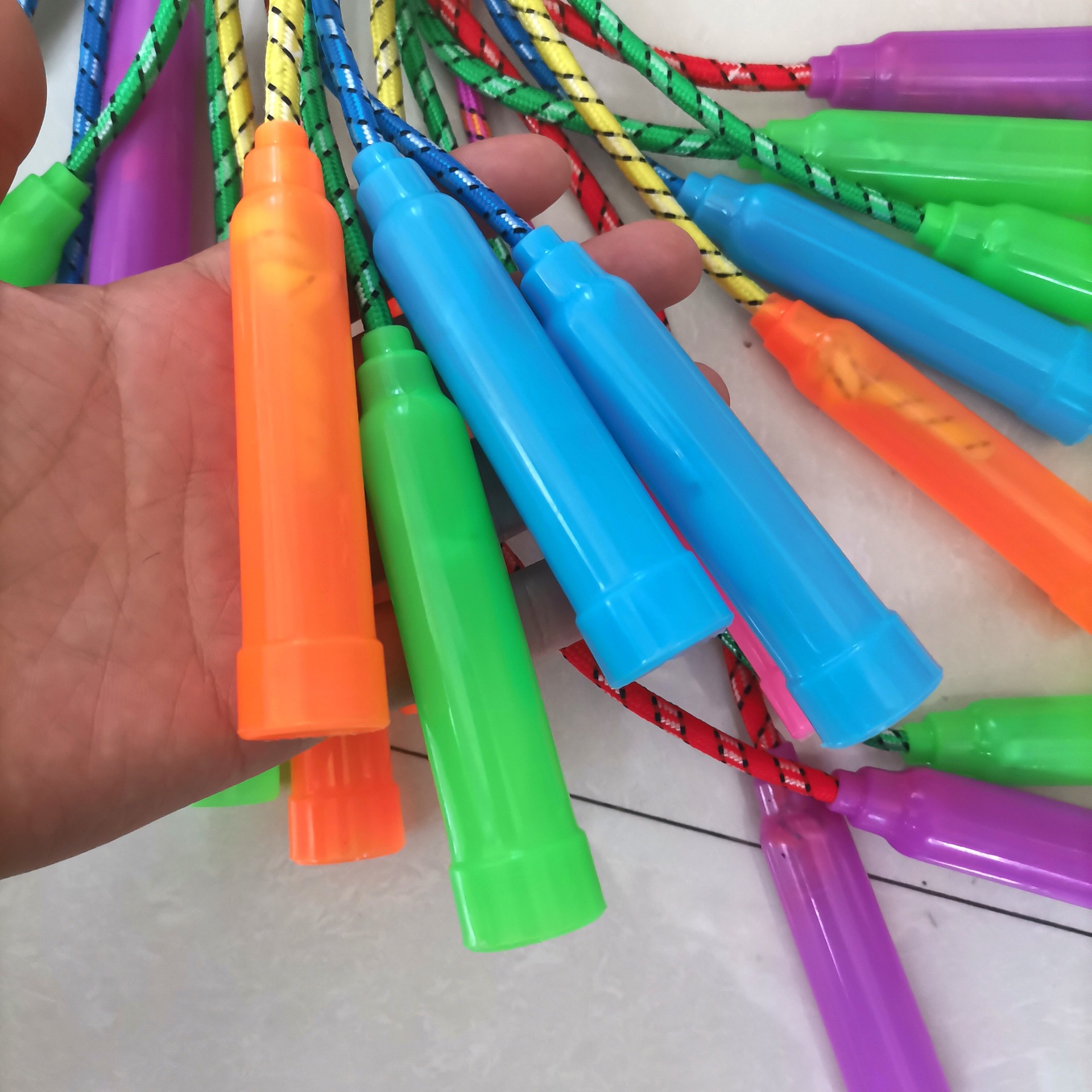 W76 Cross-Border Amazon Colorful Jump Rope for Elementary School Students 2.4m Cotton Rubber Jump Rope Children's Single-Person Competition Cotton Rope