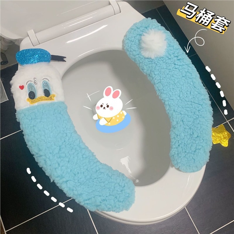 Зимний мультяшный милый плюшевый наклейка на туалет, домашняя наклейка на туалет, накладка на туалетный сиденье