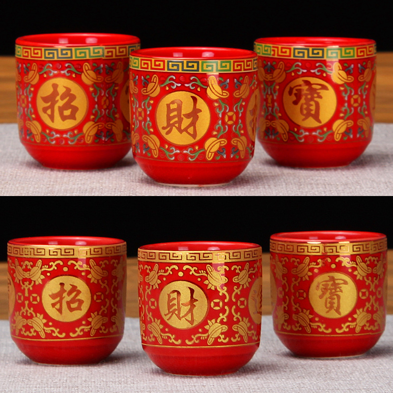Ceramic Tea Cup Wine Cup Water Supply Cup Buddha Front Cup Guanyin Holy Water Cup Lotus Buddha Hall Home God of Wealth Buddha Supplies