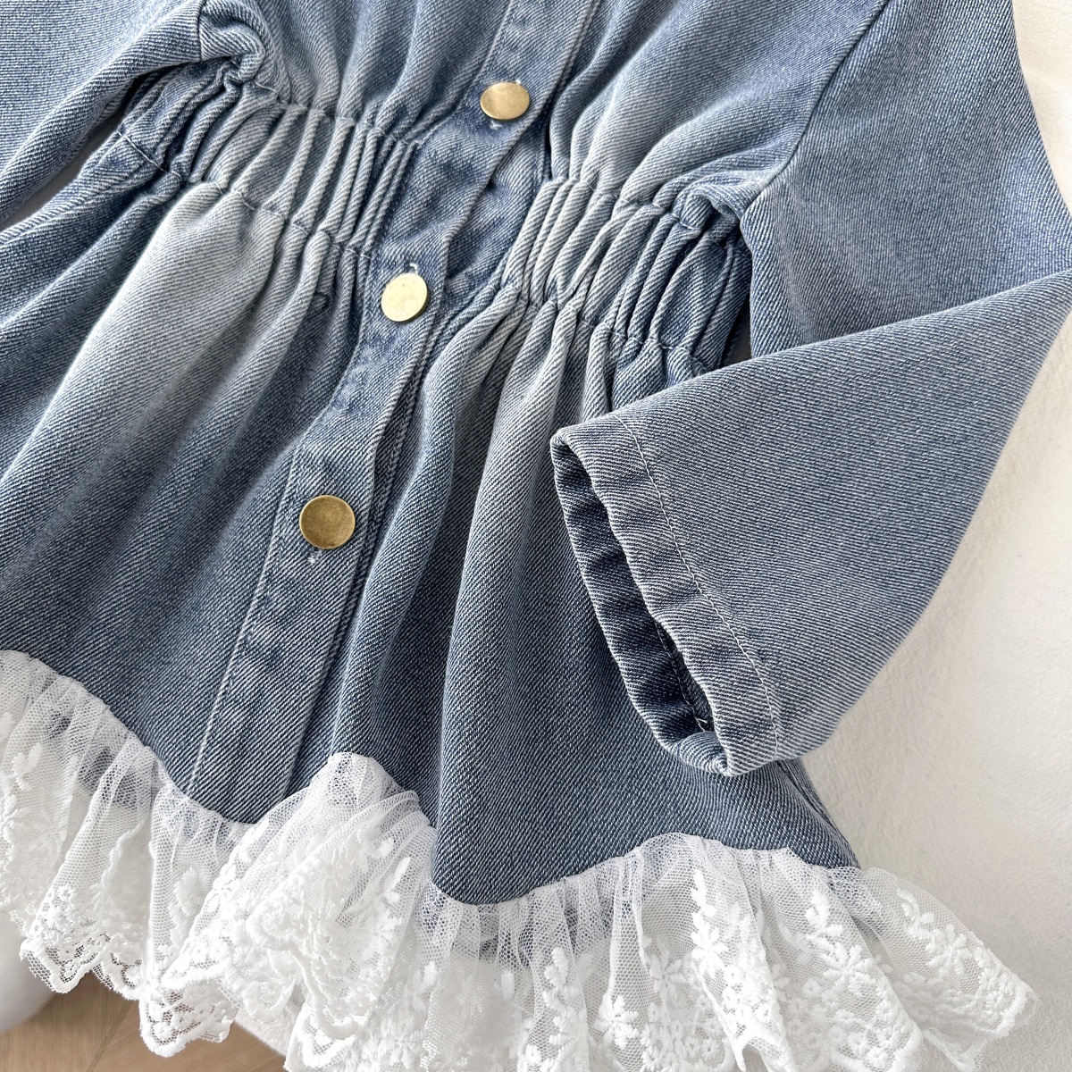 77527 Girls Denim Jacket 2025 Korean Style New Jacket Autumn Lace Splicing Denim Dress