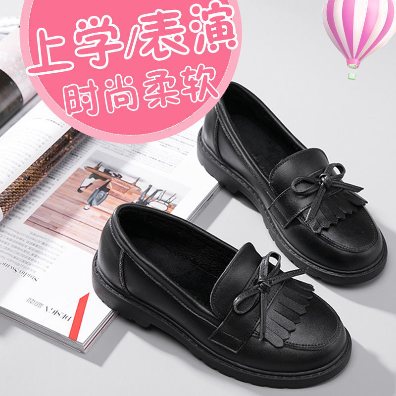 Кожаные туфли для девочек черные лоферы принцессы с кисточками натуральные кожаные мягкие подошвенные туфли для детей производственные туфли весна и лето