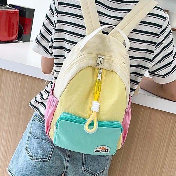 Popular Macaron Contrast Color Backpack Women's 2025 New Cute Splicing Small Backpack Large Capacity Children's Backpack