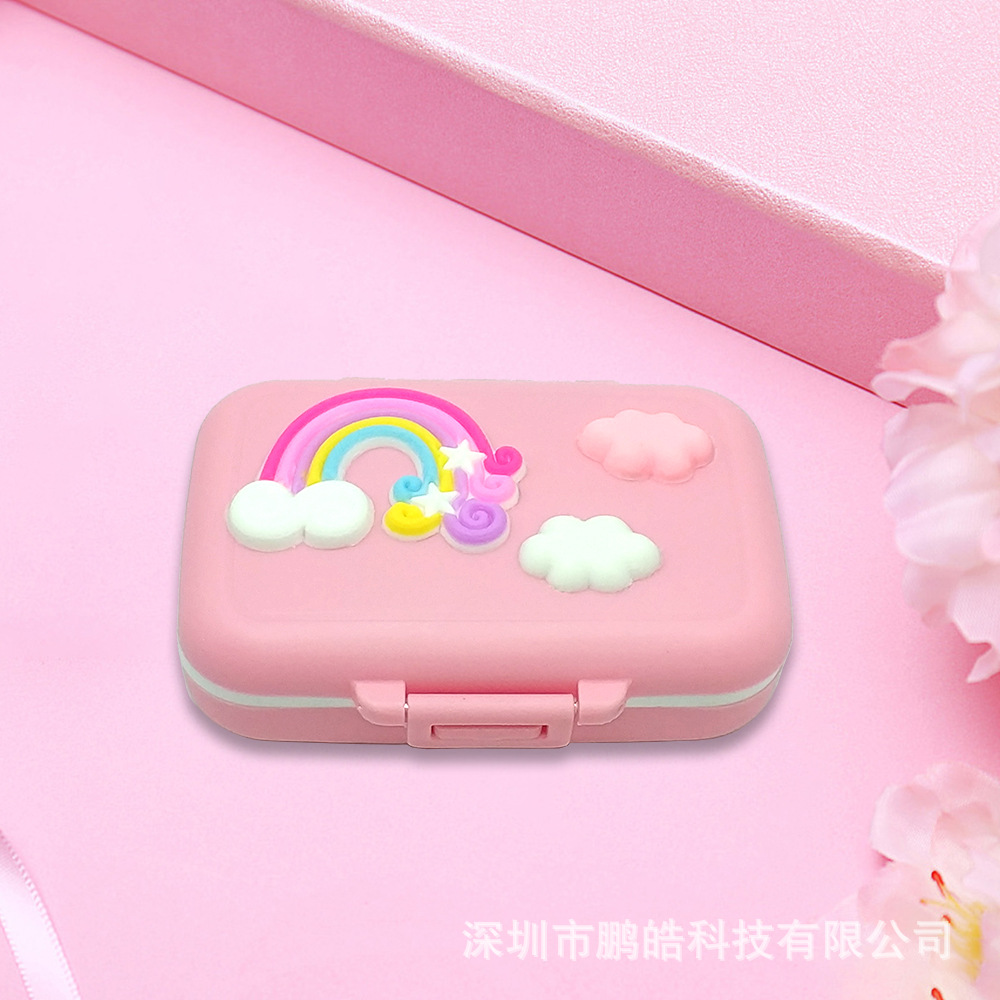 Soft Silicone Rainbow Baby Deciduous Tooth Box with Small Tweezers Lanugo Bottle Cotton Ball Blue Pink Plastic Kidsren's Tooth Replacement Storage