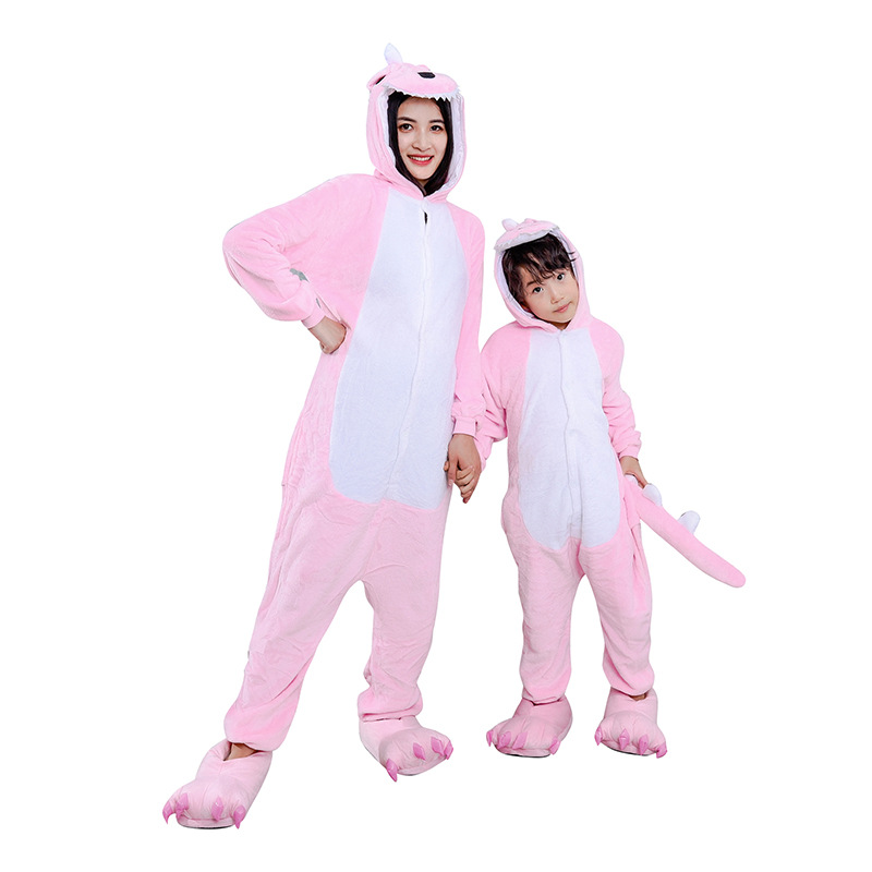 Autumn and winter cartoon conjoined animal home clothing parent-child dinosaur flannel performance leisure home a generation of wholesale