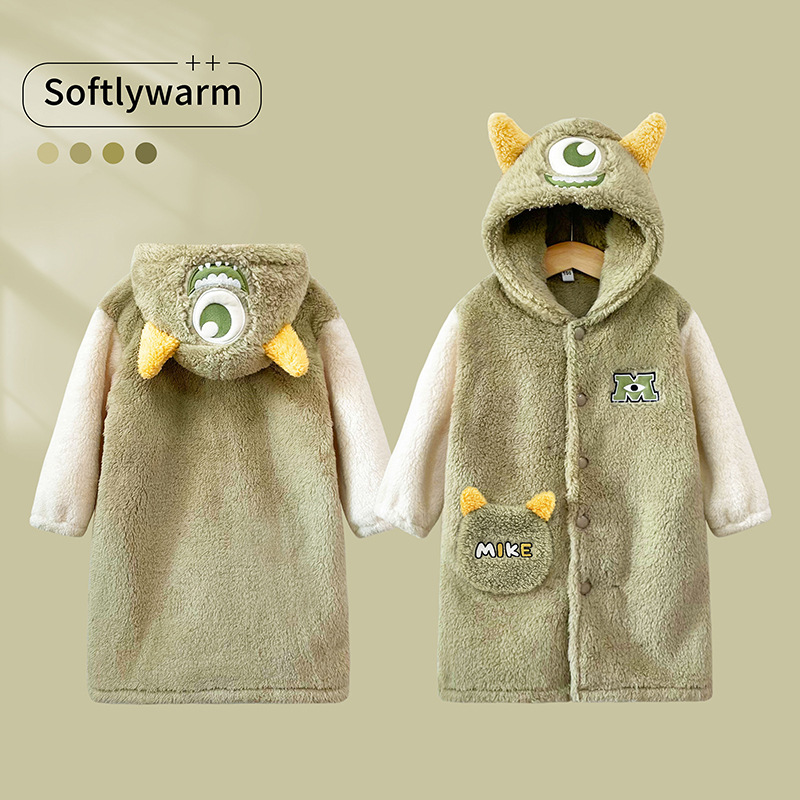 Disney Kidsren's Pajamas, Boys' Bathrobes, Girls' Pajamas, North American Velvet Autumn and Winter Fleece-Lined Thick Soft Pajamas Jacket