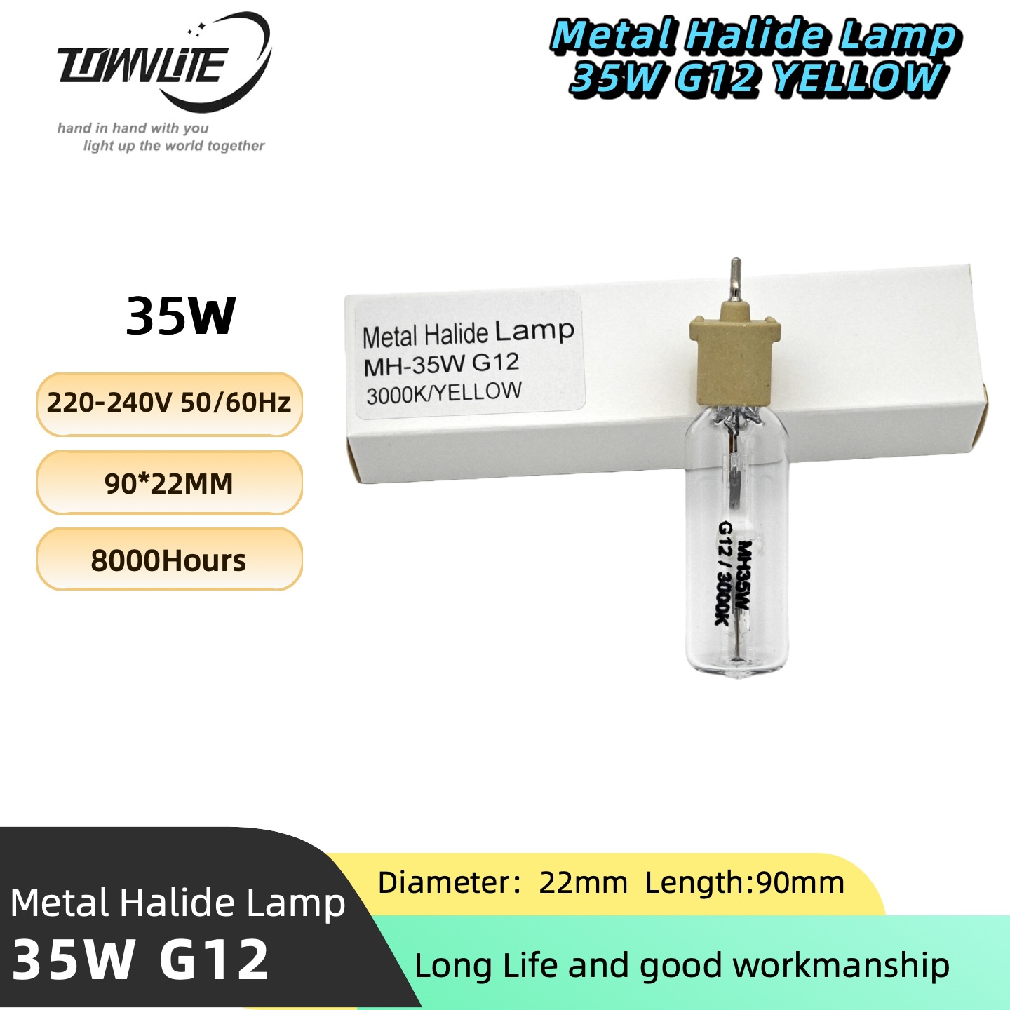 Engineering-Specific High-Efficiency Metal Halide Lamp Spotlight Bulb Single-Ended G12 35W 3000K Warm Color Spotlight