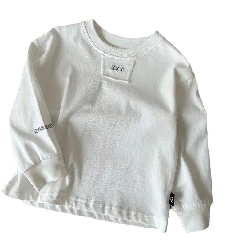 Korean Style Men's and Women's Spring T-shirt Round Neck Pure Cotton Western Style New Pullover Long Sleeve Loose Trend