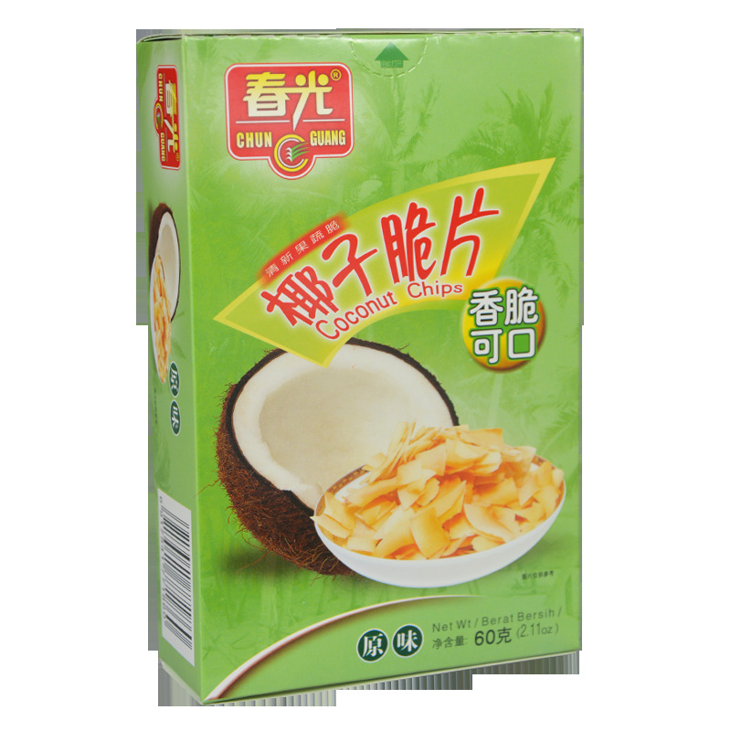 Hainan specialty spring coconut chips original flavor crispy coconut chips 60 g/box dried fruit snack food