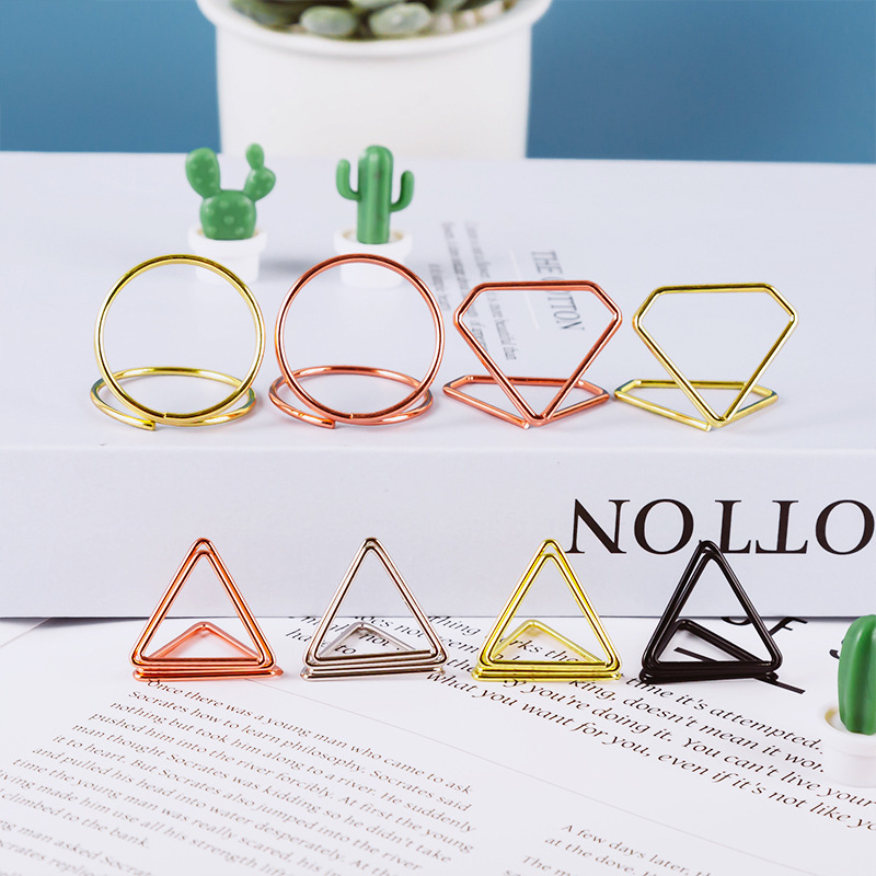 Amazon cross-border creative triangle double-layer business card holder creative desktop stand note holder metal message holder