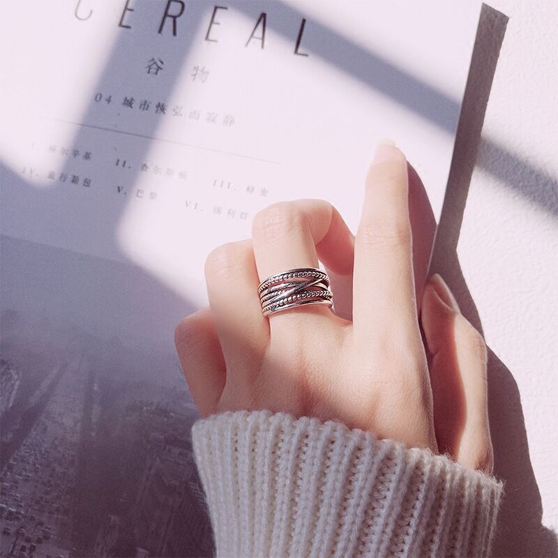 New South Korea winding twist multi-layer ring retro opening do old ring Thai silver jewelry factory direct sales