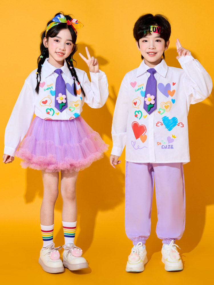 Children's Cheerleading Costumes, Primary School Students' Sports Meeting Uniforms, Heart Long-Sleeved Shirts, Kindergarten Chorus Performance Costumes