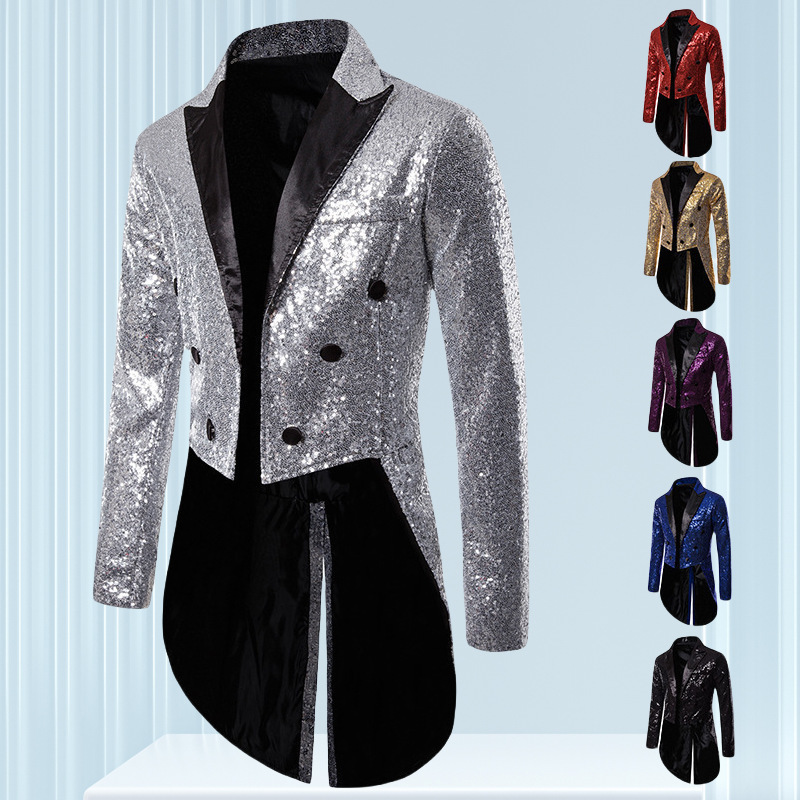 Cross-Border Foreign Trade New Men's Casual Suit Tuxedo Men's Solid Color Sequin Banquet Nightclub Performance Suit