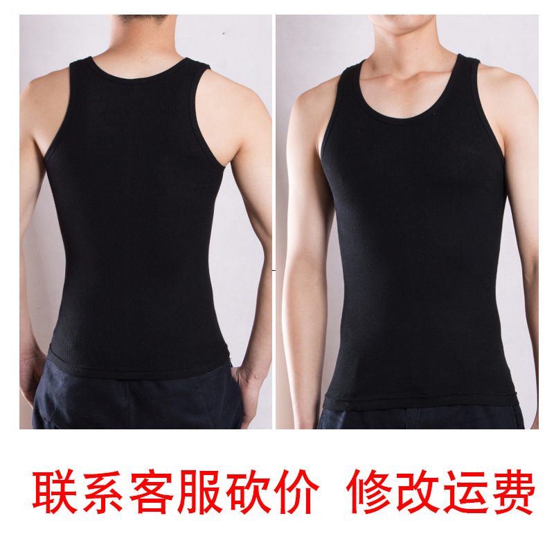 Export Men's Vest Polyester Sports Youth Men's Inner Wear Hurdle Vest Knitted Foreign Trade Threaded White Vest