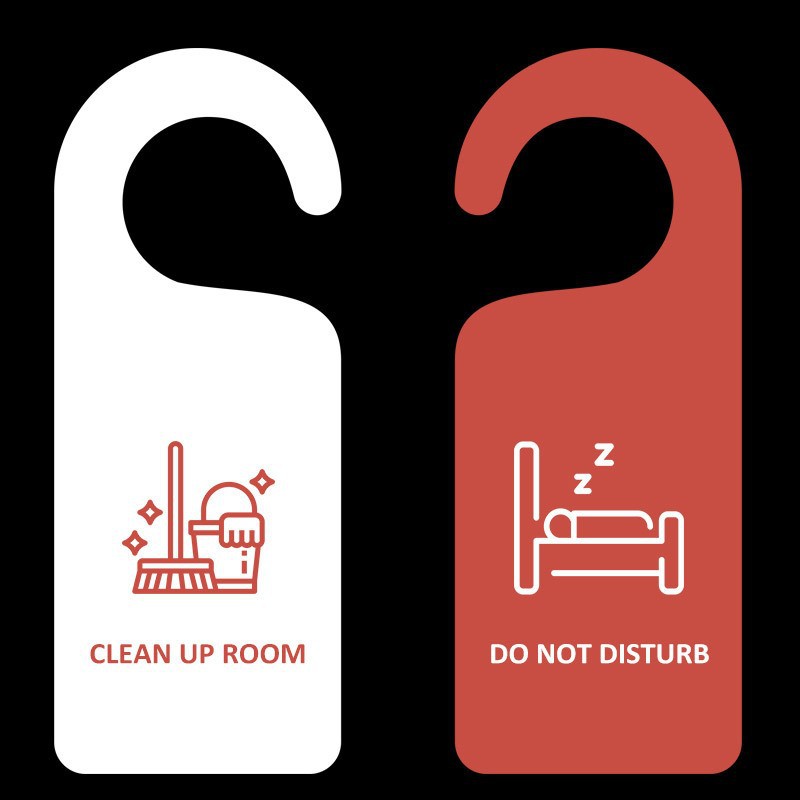 Red and White Hotel Signage Welcome Do Not Disturb Immediately Cleaning Double-Sided Pvc English Sign Accessible Luxury