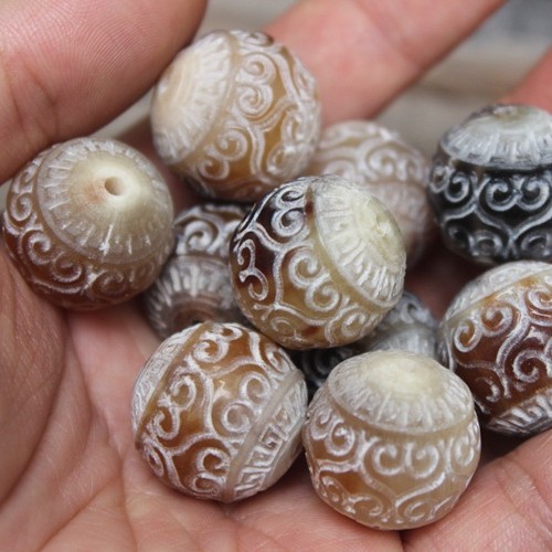 Carved Natural Horn Flutter Beads Loose Beads Round Beads Spacer Beads Top Beads Buddha Beads Literary Play King Kong Star Moon Bodhi Accessories