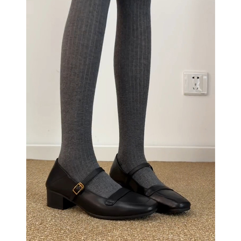 Sheepskin Version ~ Genuine Leather Literary Retro Square Toe Thick Heel Buckle Mary Jane Shoes Feminine Versatile Pumps