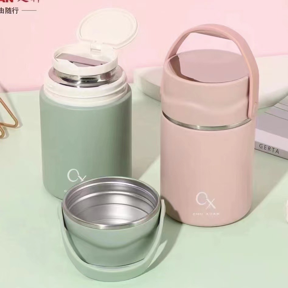 New Large-Capacity Cream-Colored 316 Stainless Steel Stew Beaker, Satchel Office Worker Satchel Insulated Lunch Box Bucket