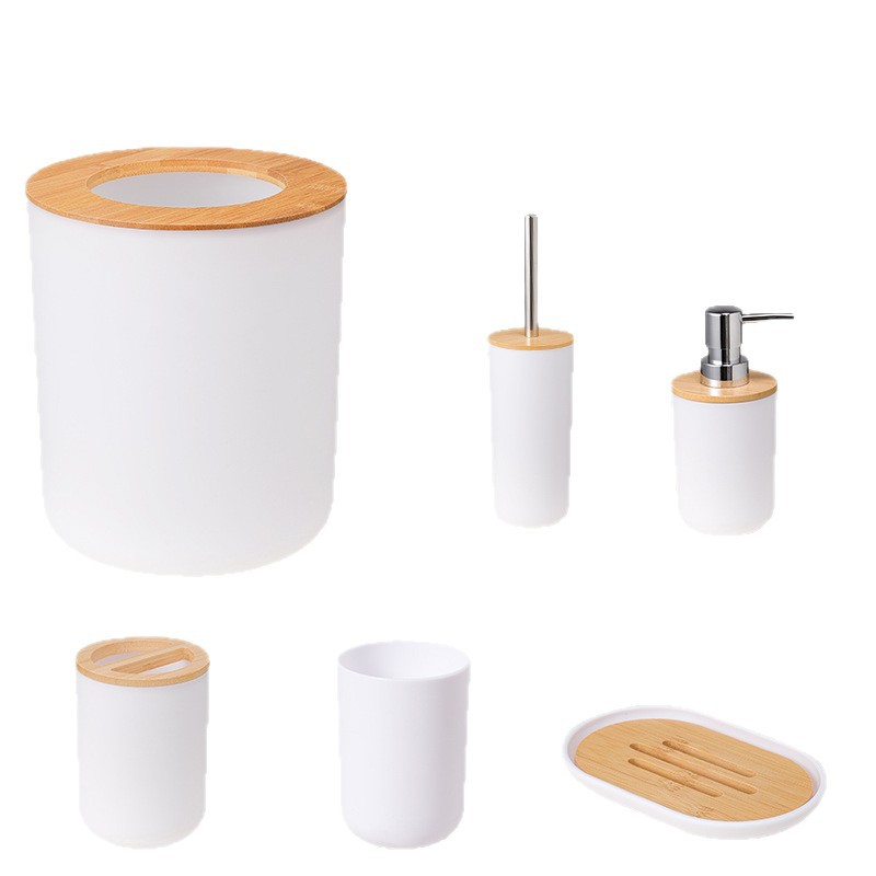 Bathroom Six Sets of Household Bathroom Supplies Cleaning Tools Toiletries Trash Can Hydraulic Cup Soap Box Toothbrush Holder