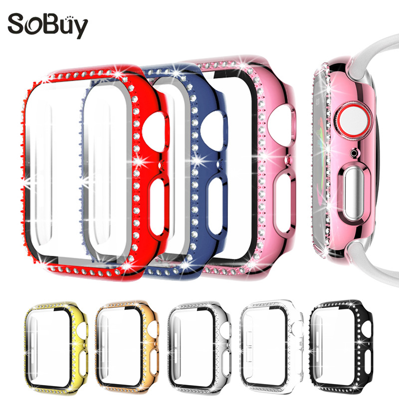 Чехол для Apple Watch 10, алмазный чехол, монолитный чехол для iWatch9/8 с защитным стеклом