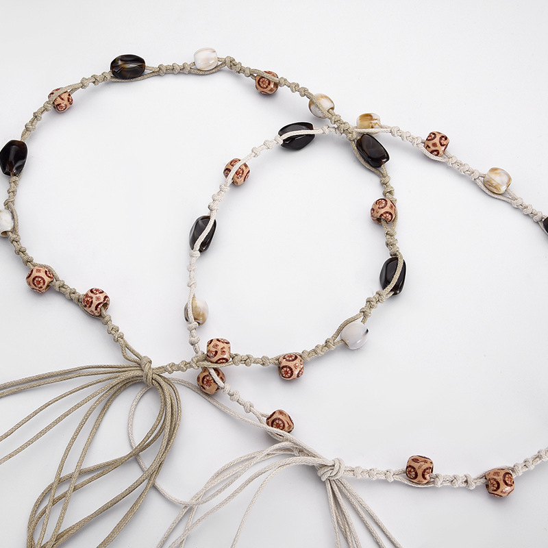 Literary Retro Ethnic Style Irregular Bead Dress Waist Chain Bohemian Style Braided Slimming Waist Rope