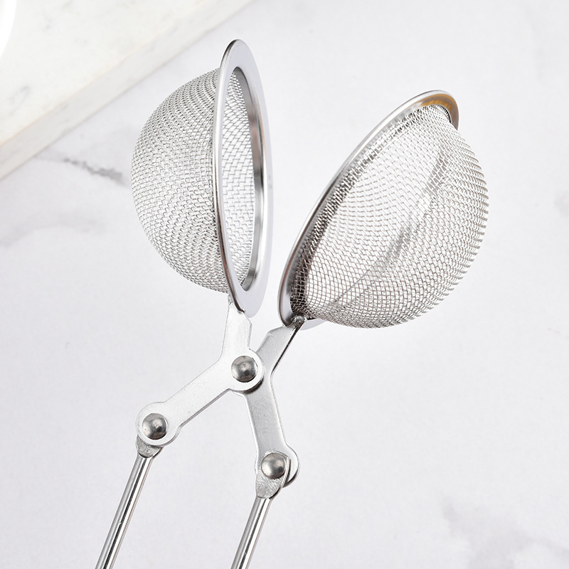 304 Stainless Steel Mesh Tea Ball Powder Filter Artifact Household Push Handle Tea Round Filter Tea