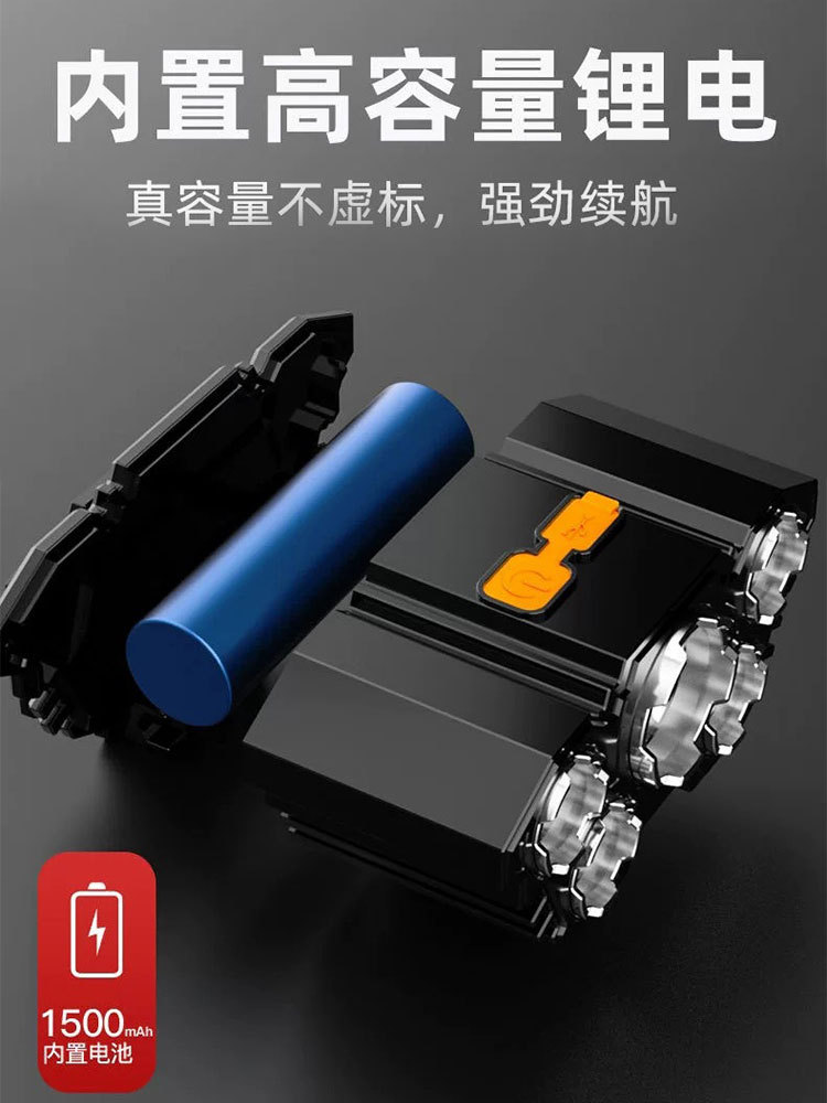 5Led Strong Light Headlight Rechargeable Ultra-Bright Head-Mounted Flashlight Outdoor Cycling Portable Lighting Waterproof Fishing Headlight