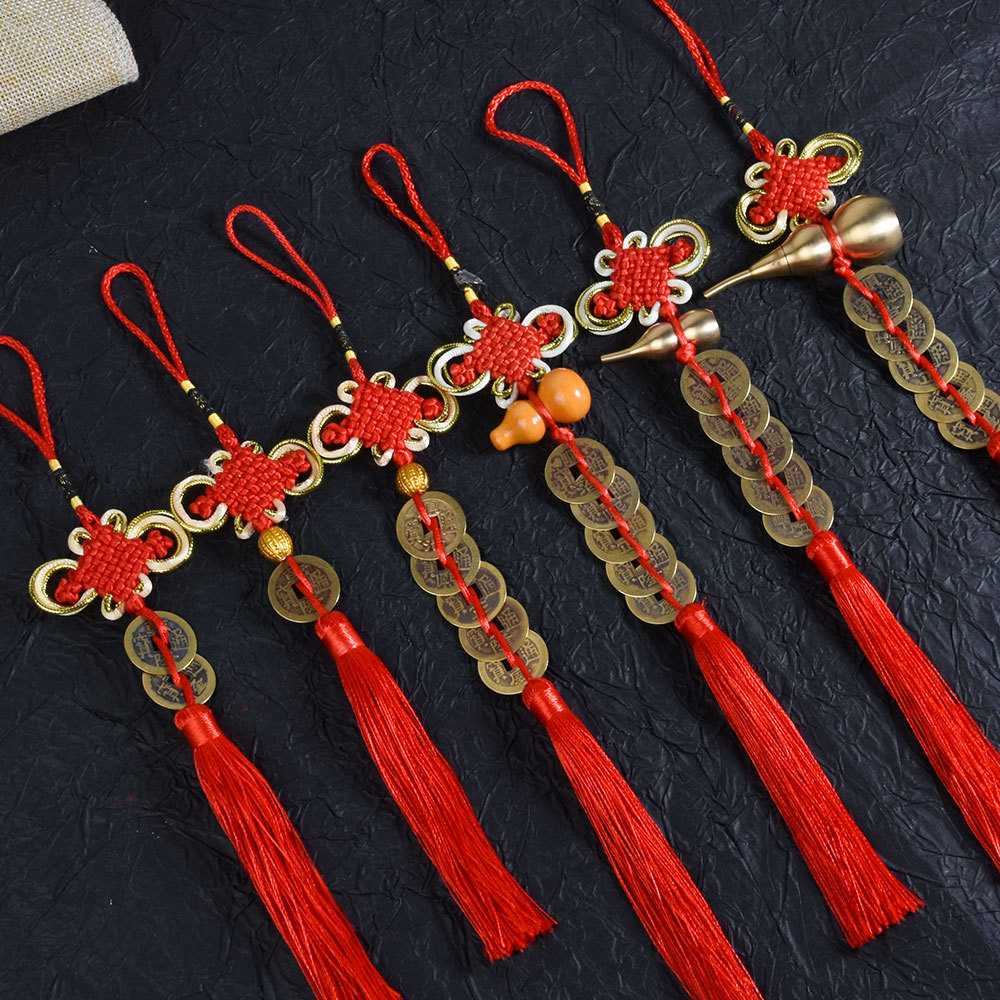Five Emperors Copper Gourd Money Door-To-Door Authentic Pendant Pure Brass Ornament Press Threshold Chinese Knot Hanging String Wholesale Feng Shui