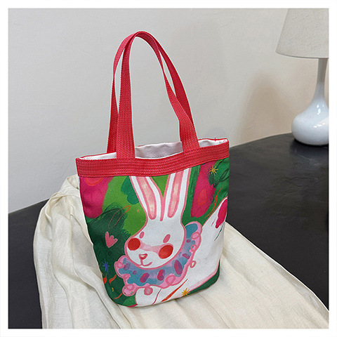 Oil Painting Style Handbag Cute Printed Handbag Outdoor Portable Handbag Cartoon Student Canvas Bag Wholesale