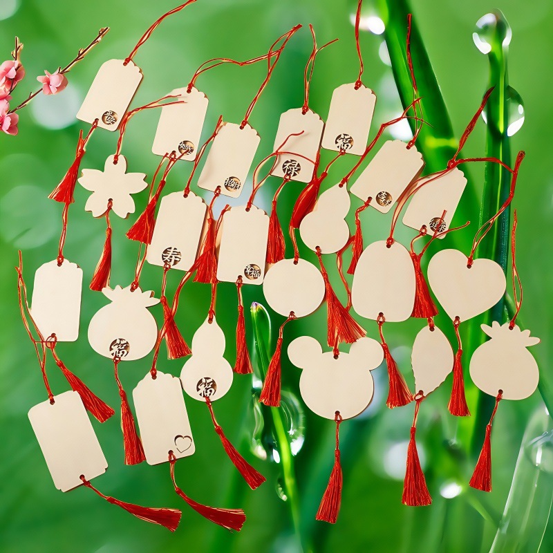 Деревянная открытка для пожеланий, подвесной тег, благословение, украшение для праздничного дерева, цвет дерева, пустая, для ручной записи, маленькая деревянная карточка для пожеланий