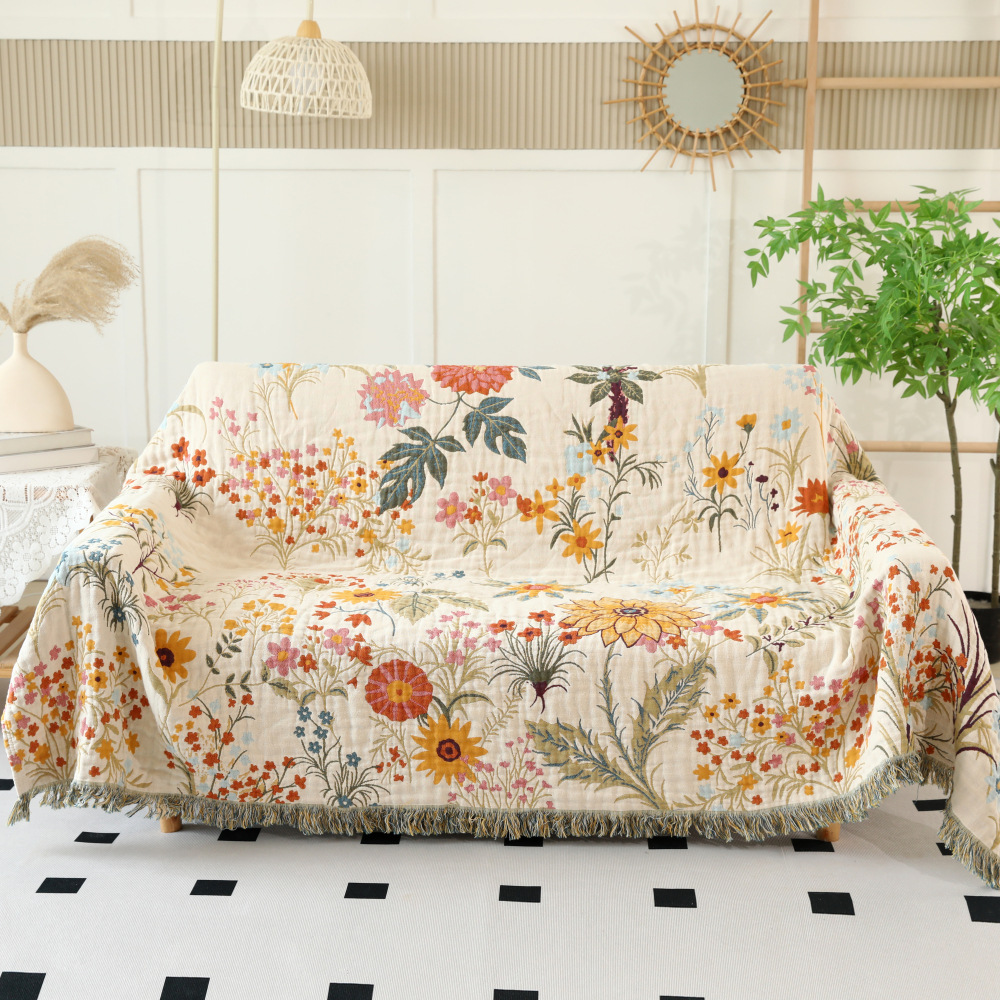 Яркое цветочное полотенце-плед, одно- и двуспальный хлопковый плед, чистый хлопковый плед на все сезоны